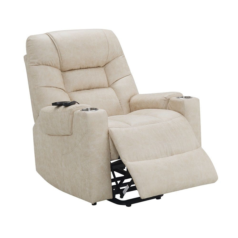 Nairi - Power Recliner With Lift, Heating & Massage - Ivory Polished Microfiber - R&R Furniture Gallery (Fountain Valley, CA)