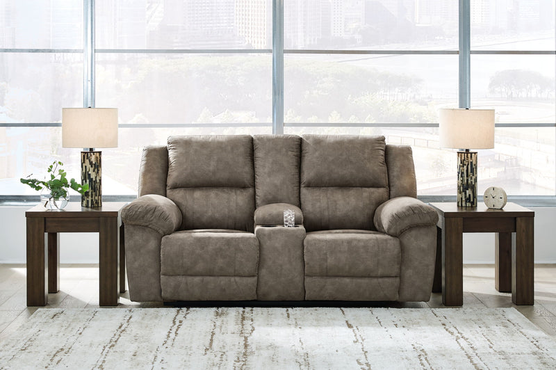 Laresview - Dbl Reclining Loveseat with Console - Fossil - R&R Furniture Gallery (Fountain Valley, CA)