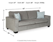 Signature Design by Ashley Altari sleeper sofa in gray fabric, showing the sofa with a bed pulled out for sleeping.