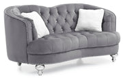 Glory Furniture Jewel loveseat stationary sofa with plush fabric upholstery and elegant design, shown in a cozy living room setting.