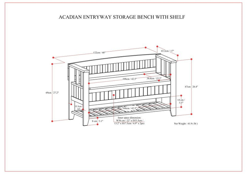 Acadian - Entryway Storage Bench With Shelf - Brown - R&R Furniture Gallery (Fountain Valley, CA)