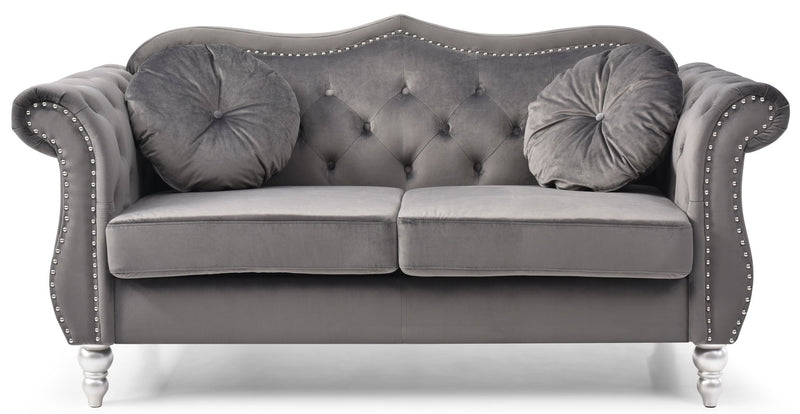 Stylish flared arm stationary loveseat by Glory Furniture with plush fabric and modern design, perfect for cozy living room seating.