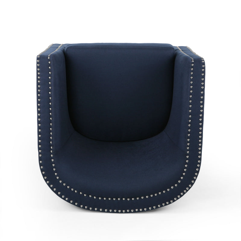 Modern upholstered swivel club chair by Noble House with nailhead trim, featuring a comfortable, stylish design and plush cushioning.