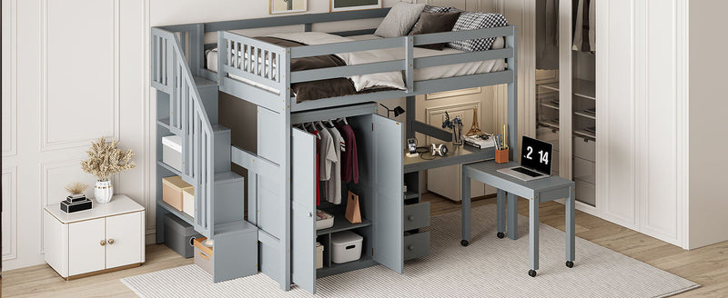 Loft Bed With Stairs, Bookshelf, Drawers, Desk & Wardrobe, Space Saving Multifunctional Furniture - R&R Furniture Gallery (Fountain Valley, CA)
