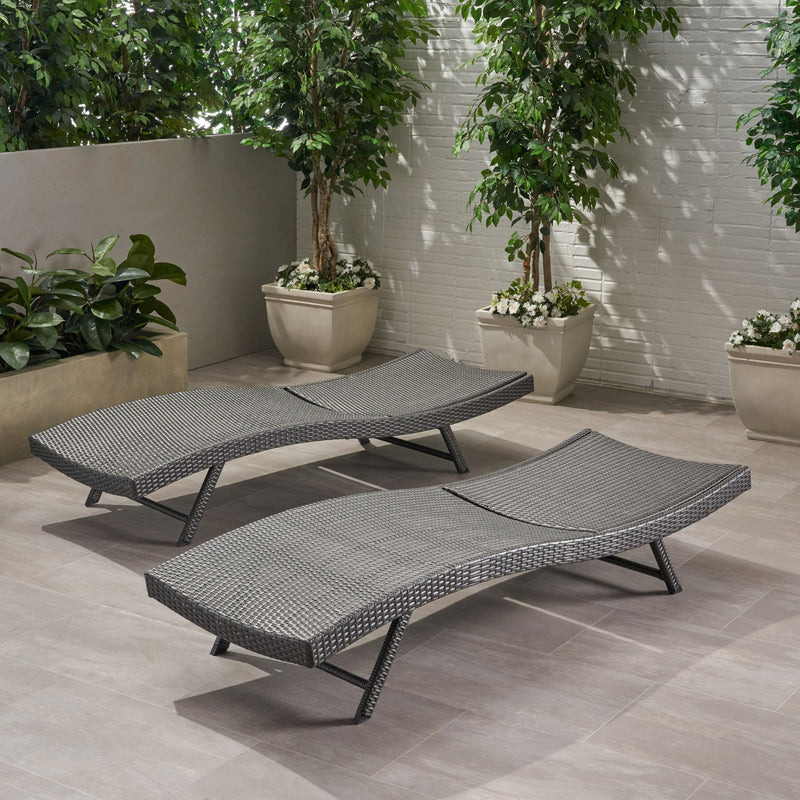 Wicker Chaise With Adjustable Reclining Seats (Set of 2) - Gray - R&R Furniture Gallery (Fountain Valley, CA)