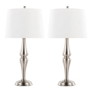 Lumi Source Sawyer contemporary table lamp set with nickel bases and white shades, modern lighting for living spaces.