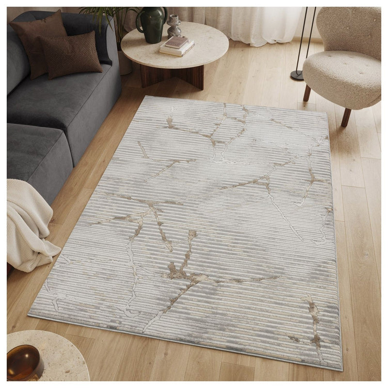 Geometrix - 5'3" X 7'3" Area Rug With Geometric, 3D Effect - Ivory / Gray - R&R Furniture Gallery (Fountain Valley, CA)