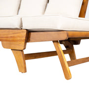 Noble House outdoor patio daybed sofa with 3 seats, foldable arms, and four back pillows, ideal for outdoor lounging.