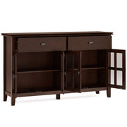 Rustic Russet Brown large 4-door sideboard buffet by Simpli-Home with spacious storage and sleek wooden finish.
