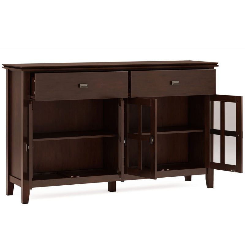 Rustic Russet Brown large 4-door sideboard buffet by Simpli-Home with spacious storage and sleek wooden finish.