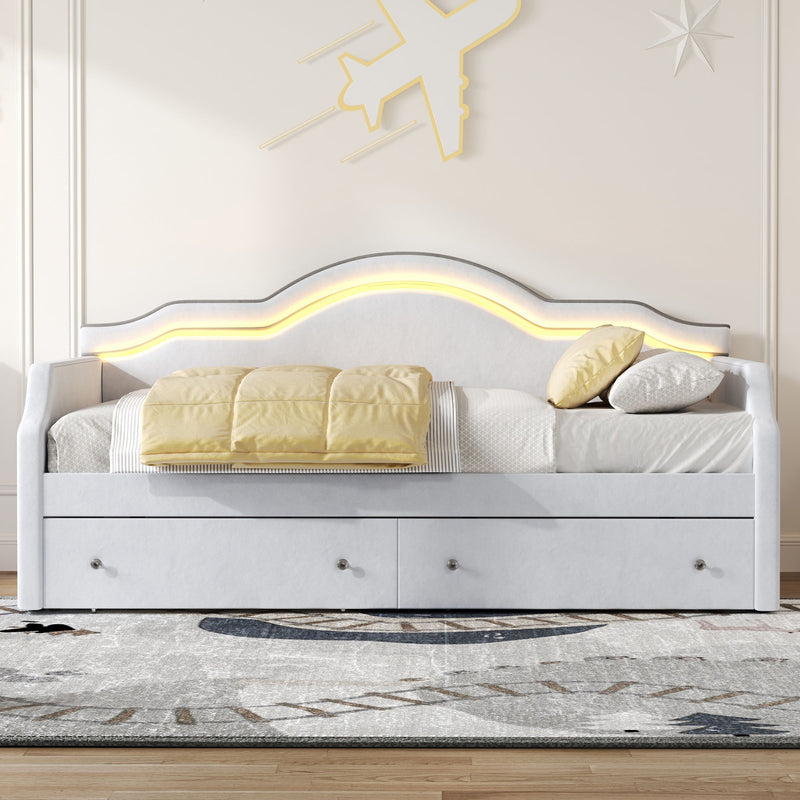 Upholstered Daybed With LED Lights And 2 Drawersme - R&R Furniture Gallery (Fountain Valley, CA)