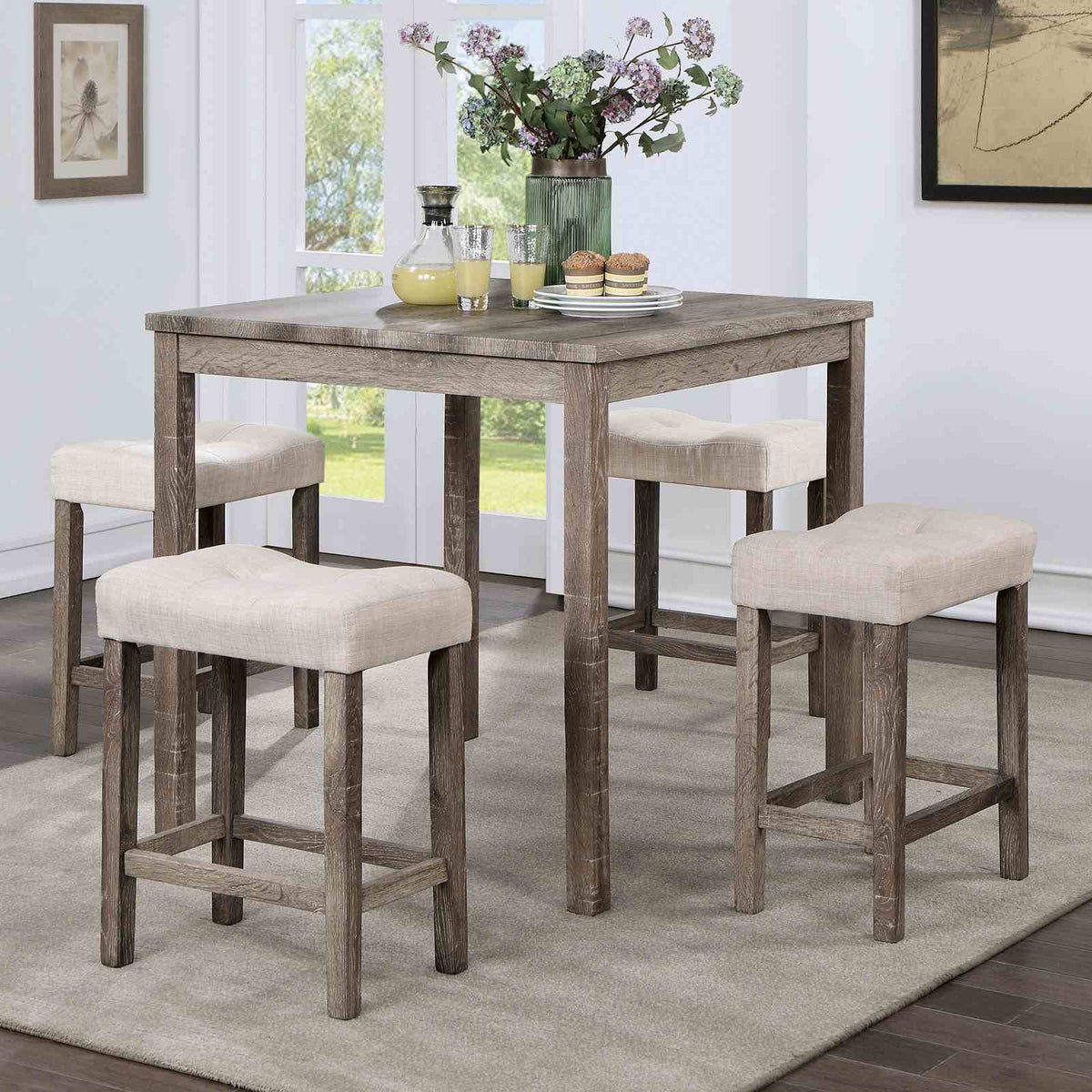 Torreon - 5 Pc. Counter Ht. Table Set, Light Gray/Beige
