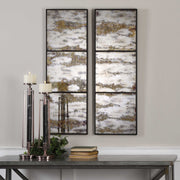 Pair of black Rahila antiqued wall mirrors by Uttermost, featuring vintage-inspired decorative wall decor with ornate frames.