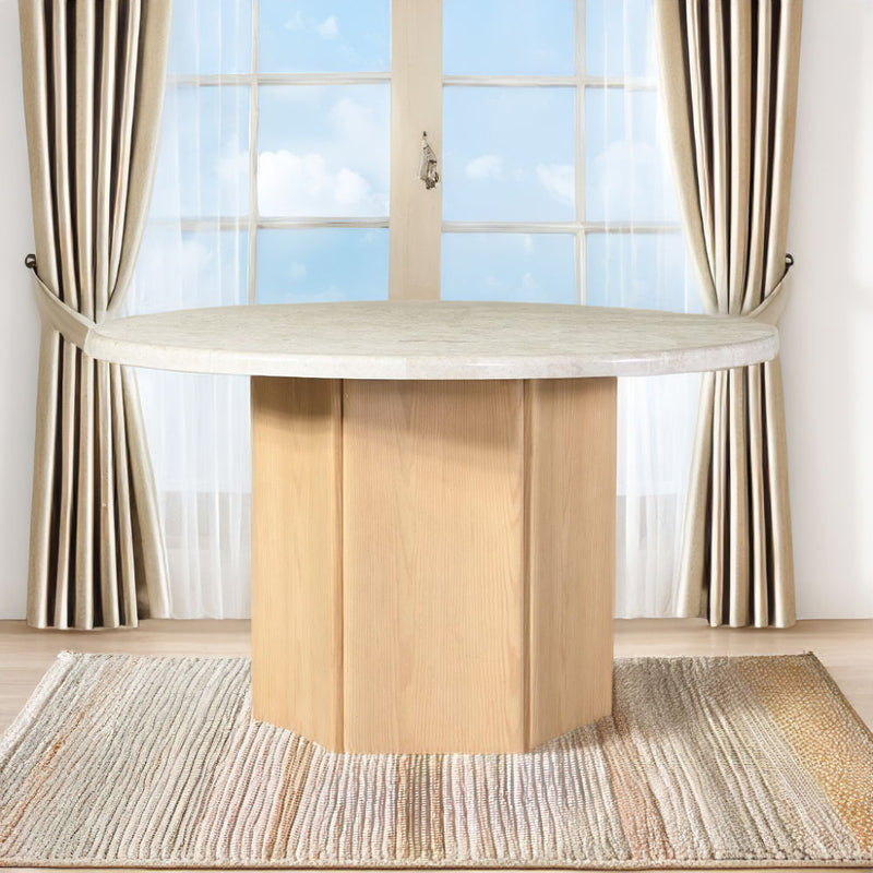 Adalynn - Round Dining Table With Marble Top - White & Weathered Gray Oak - R&R Furniture Gallery (Fountain Valley, CA)