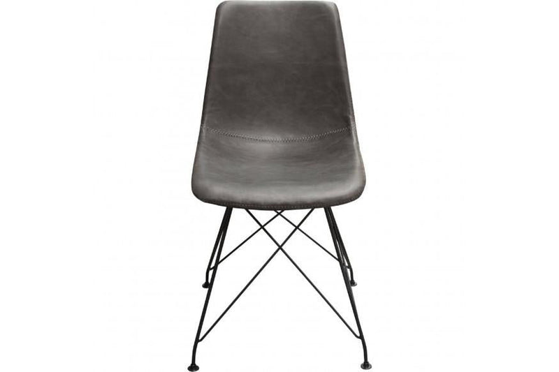 Theo Set of (4) Dining Chairs in Weathered Grey Leatherette w/ Black Metal Base