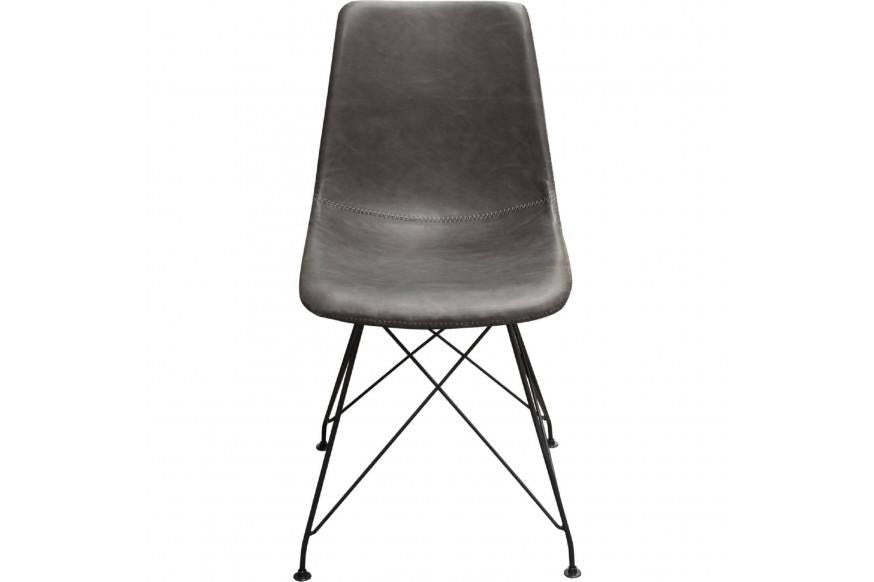 Theo Set of (4) Dining Chairs in Weathered Grey Leatherette w/ Black Metal Base