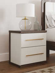 Kendanport - Two Drawer Night Stand - Brown / White - R&R Furniture Gallery (Fountain Valley, CA)