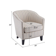 Transitional Upholstered Stripe Barrel Chair With Birch Wood Legs And Plush Cushioned Seat - Beige / Blue Stripe - R&R Furniture Gallery (Fountain Valley, CA)