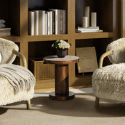 Bolin - Round Pillar Burl Accent Side Table - Walnut Brown - R&R Furniture Gallery (Fountain Valley, CA)