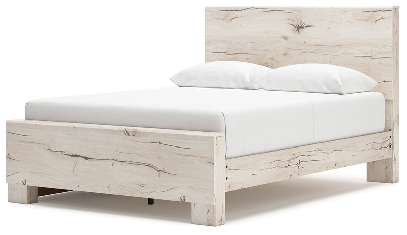 Signature Design by Ashley Lawroy panel bed with built-in storage drawers, featuring a modern wood finish and sleek design.
