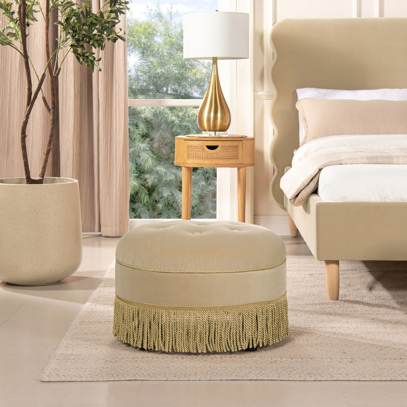 Yolanda - Round Upholstered Accent Ottoman - R&R Furniture Gallery (Fountain Valley, CA)
