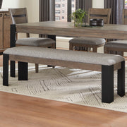 Parker House Cedar Fork upholstered dining bench in smoked Arabica finish, featuring cushioned seating and wooden legs.