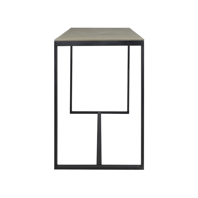 Noble House Ernesto outdoor industrial acacia wood bar table with sturdy rectangular design and natural wood finish.