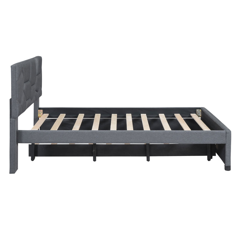 Upholstered Platform Bed With Brick Pattern Headboard And Twin Long Size Trundle - R&R Furniture Gallery (Fountain Valley, CA)