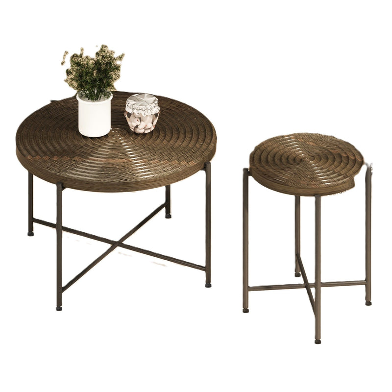Coffee And End Table Set Waterproof Cover, Distressed Cylindrical Design, Legs Classic Rustic Charm (Set of 2) - R&R Furniture Gallery (Fountain Valley, CA)