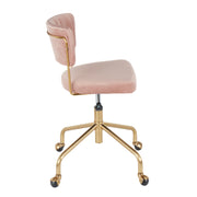 Lumi Source Tania contemporary task desk chair with black padded seat and adjustable height on five caster wheels.