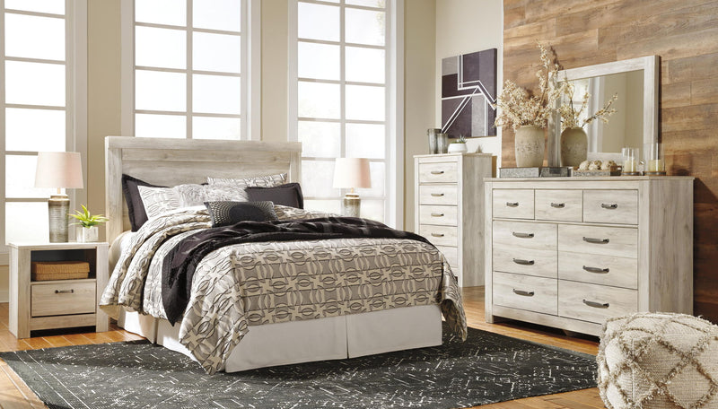 Signature Design by Ashley Bellaby panel headboard in neutral fabric, showcasing a modern, upholstered design for bedroom decor.