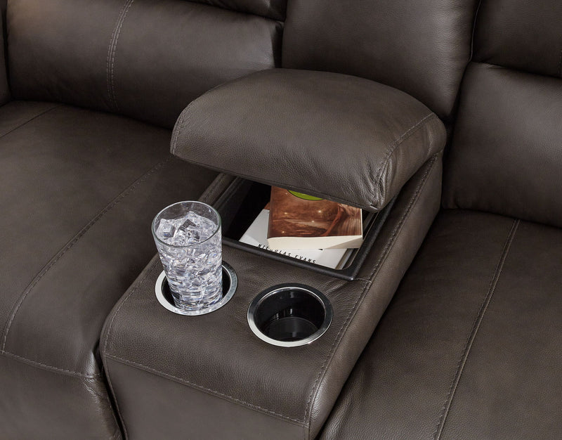Boxmere - Dbl Power Reclining Loveseat with Console - Storm - R&R Furniture Gallery (Fountain Valley, CA)