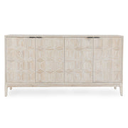 White Mira 4-door sideboard by Classic Home featuring sleek design and ample storage space for modern interiors.