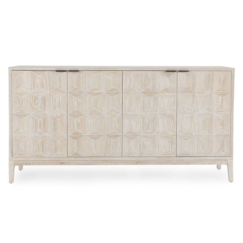 White Mira 4-door sideboard by Classic Home featuring sleek design and ample storage space for modern interiors.