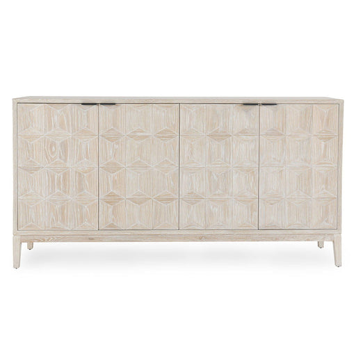 White Mira 4-door sideboard by Classic Home featuring sleek design and ample storage space for modern interiors.