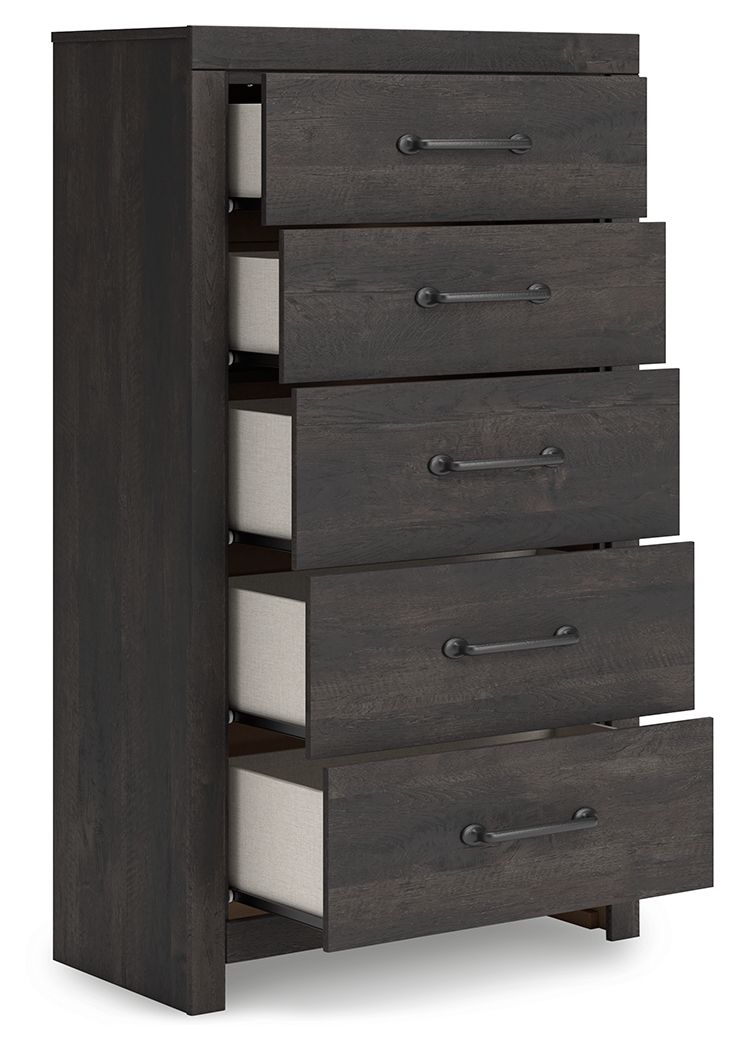 Hollivern - Five Drawer Chest - Dark Gray - R&R Furniture Gallery (Fountain Valley, CA)