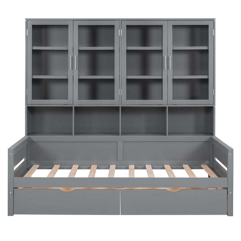 Daybed With Glass Door Storage Cabinets, Built In LED Lighting And Shelves - R&R Furniture Gallery (Fountain Valley, CA)