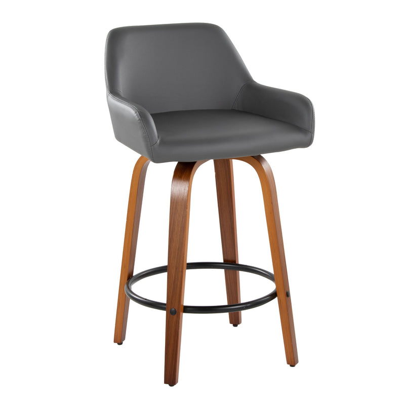 Lumi Source Daniella contemporary counter stool set with swivel, fixed height, round footrest, modern design, pair of stylish bar stools