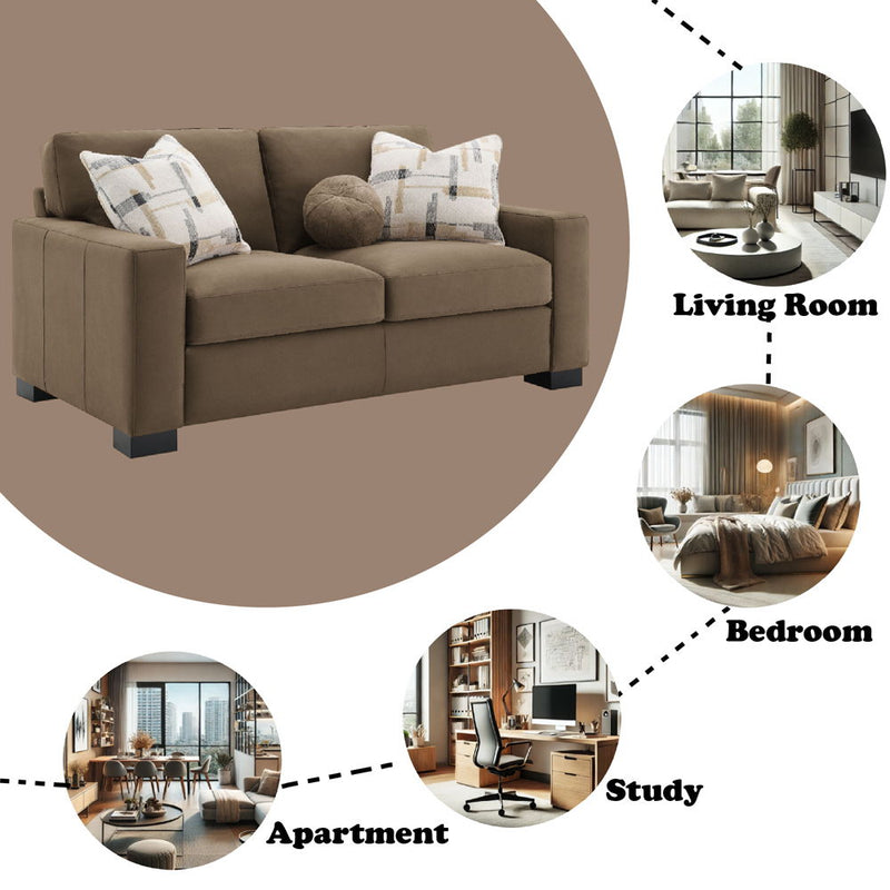 Darya - Loveseat With 3 Pillows - Brown Suede Fabric - R&R Furniture Gallery (Fountain Valley, CA)