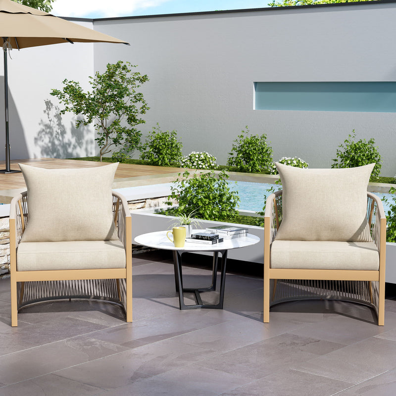 Modern Curved Aluminum Lounge Chair With Stylish Rope Weave Design And Cushioned Comfort For Outdoor - R&R Furniture Gallery (Fountain Valley, CA)