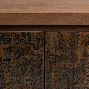 Classic Home Glendale 4-door buffet in toasted chestnut wood finish with sleek handles and spacious storage compartments.