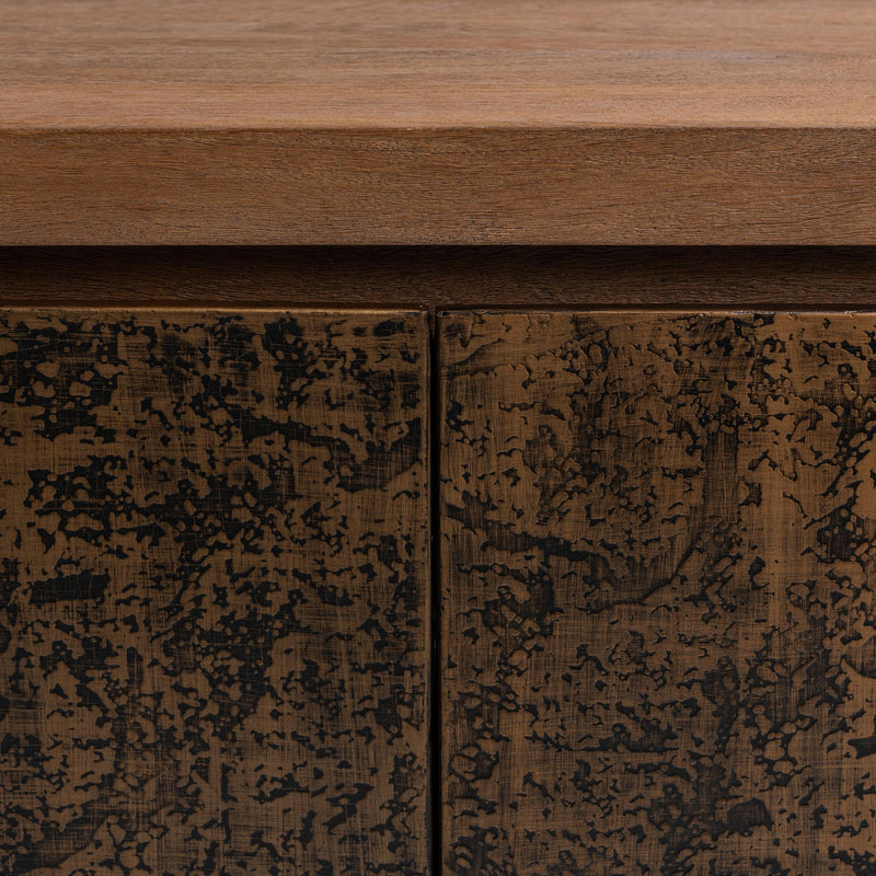 Classic Home Glendale 4-door buffet in toasted chestnut wood finish with sleek handles and spacious storage compartments.