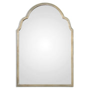Uttermost Brayden Petite Arch Silver Wall Mirror with sleek metallic finish and curved design, ideal for modern home decor.