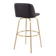 Lumi Source Toriano set of 2 contemporary fixed height barstools with swivel seats and round footrests, black finish.