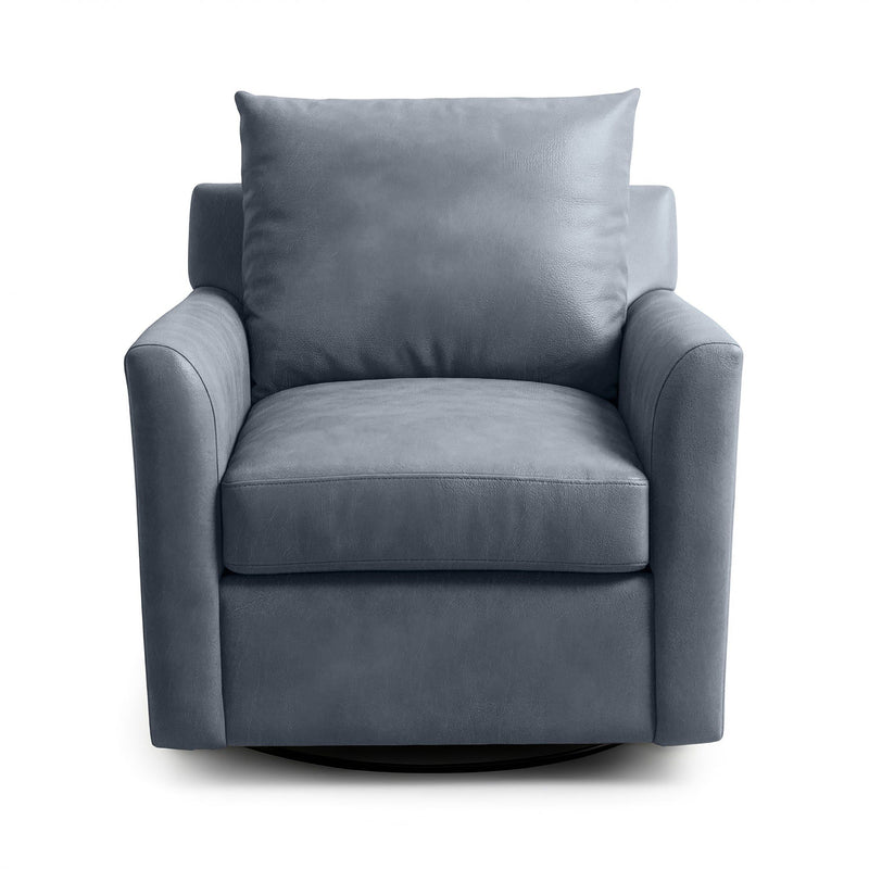 Classic Home Olivia swivel chair with plush fabric upholstery and a stylish modern design, shown from a side angle.