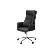 Black ergonomic office chair with adjustable height and swivel base, designed for comfort and support by 8th Street.