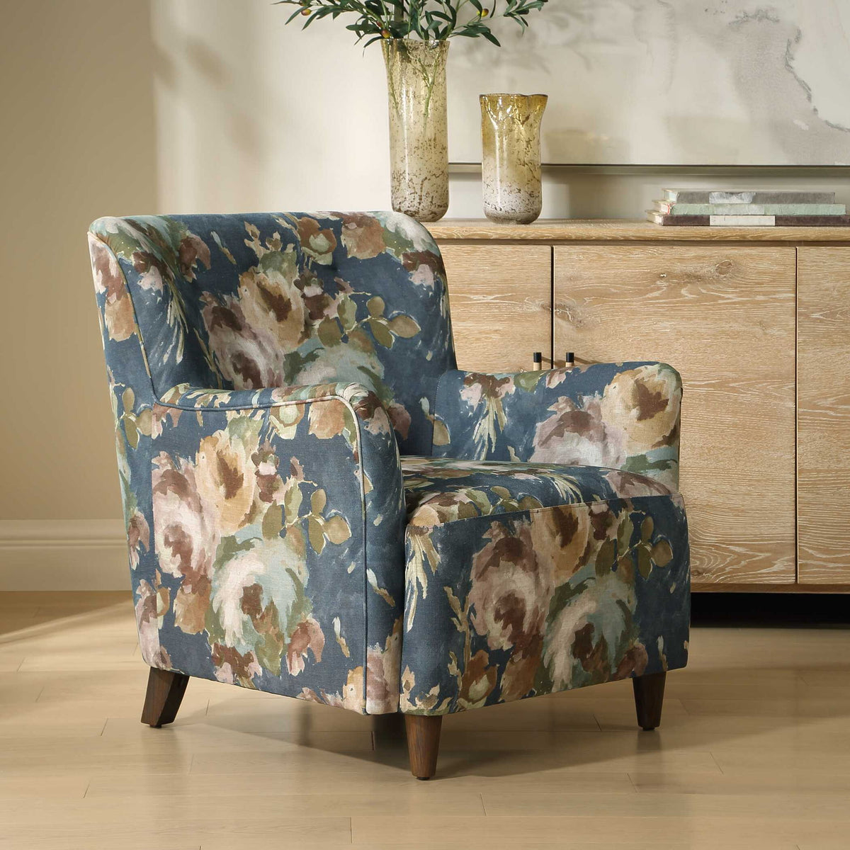 Lainey - Floral Upholstered Armchair - Blue