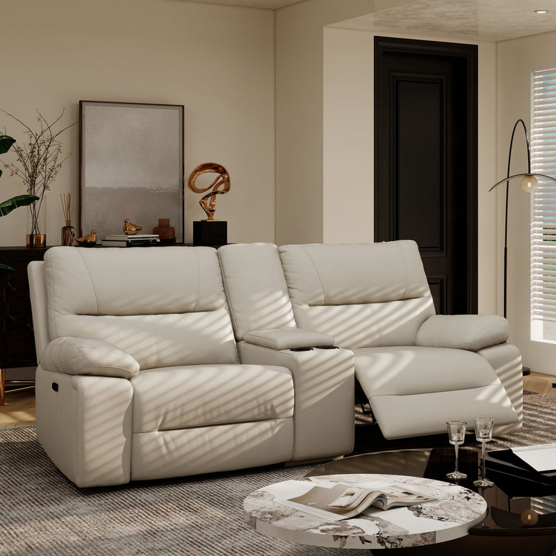 Malibu - Modern Power Motion 3 Piece Reclining Loveseat Sofa With Cup Holders - Cream Taupe Beige - R&R Furniture Gallery (Fountain Valley, CA)