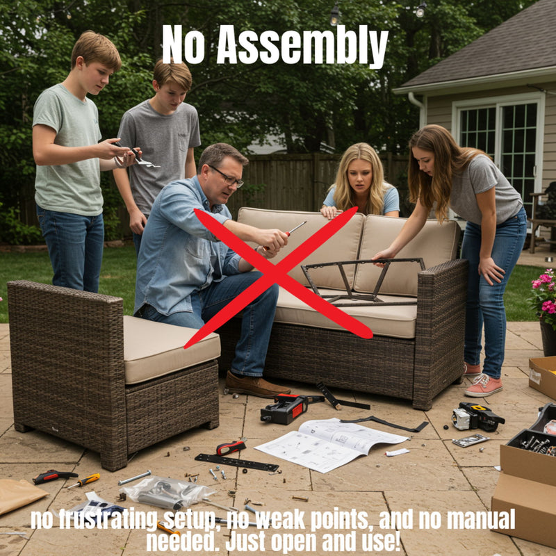 2 Person Wicker Conversation Set With Cushions, Weather Resistant