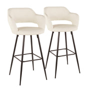 Lumi Source Margarite contemporary barstool set with sleek design, black seats, and wooden legs, perfect for modern kitchens or bars.